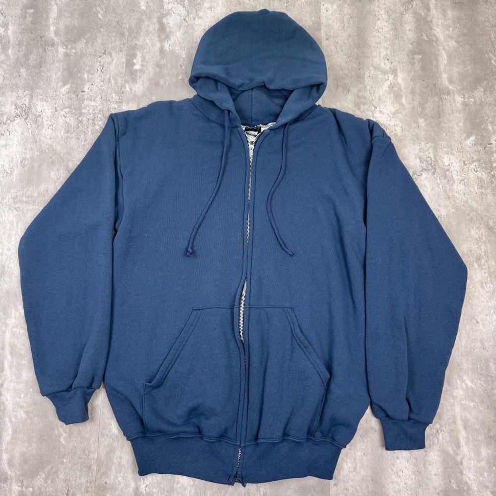 Vintage ACE Hoodie‎ Mens L Sweatshirt Thermal Lined Full Zip Made In USA Blue
